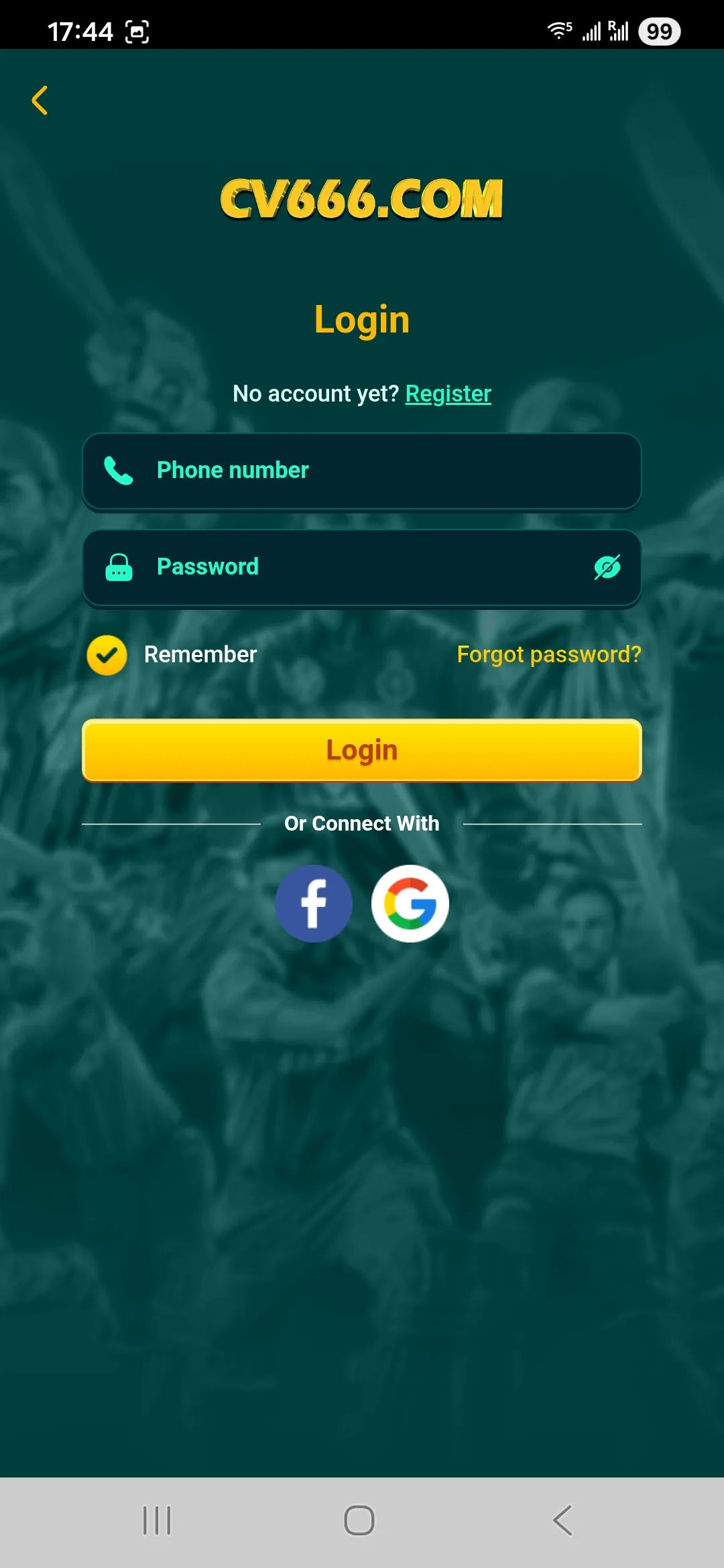 CV666 login form fields